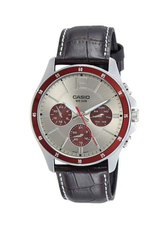 Casio Enticer Analog Watch for Men with Leather Band, Water Resistance, MTP-1374L-7A1, Black-Silver/Red
Casio Enticer Analog Watch for Men with Leather Band, Water Resistance, MTP-1374L-7A1, Black-Silver/Red
