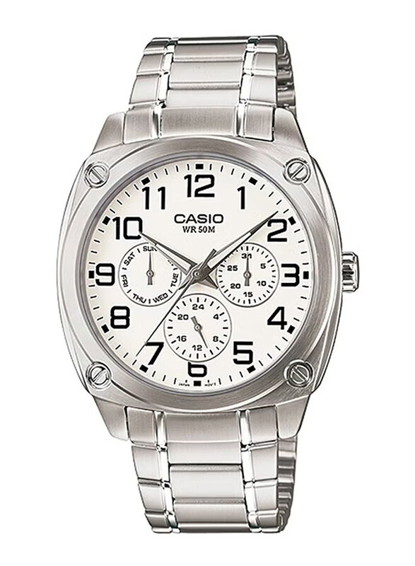 Casio Formal Analog Quartz Watch for Men with Stainless Steel Band, Water Resistant and Chronograph, MTP1309D-7BVDF, Silver/White
Casio Formal Analog Quartz Watch for Men with Stainless Steel Band, Water Resistant and Chronograph, MTP1309D-7BVDF, Silver/White