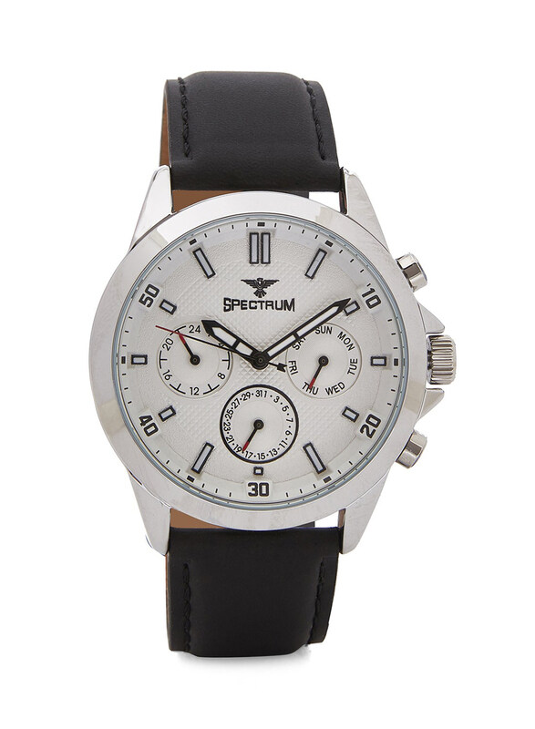 Spectrum Analog Watch for Men with Leather Band, Chronograph, 25156G-6, White-Black
Spectrum Analog Watch for Men with Leather Band, Chronograph, 25156G-6, White-Black