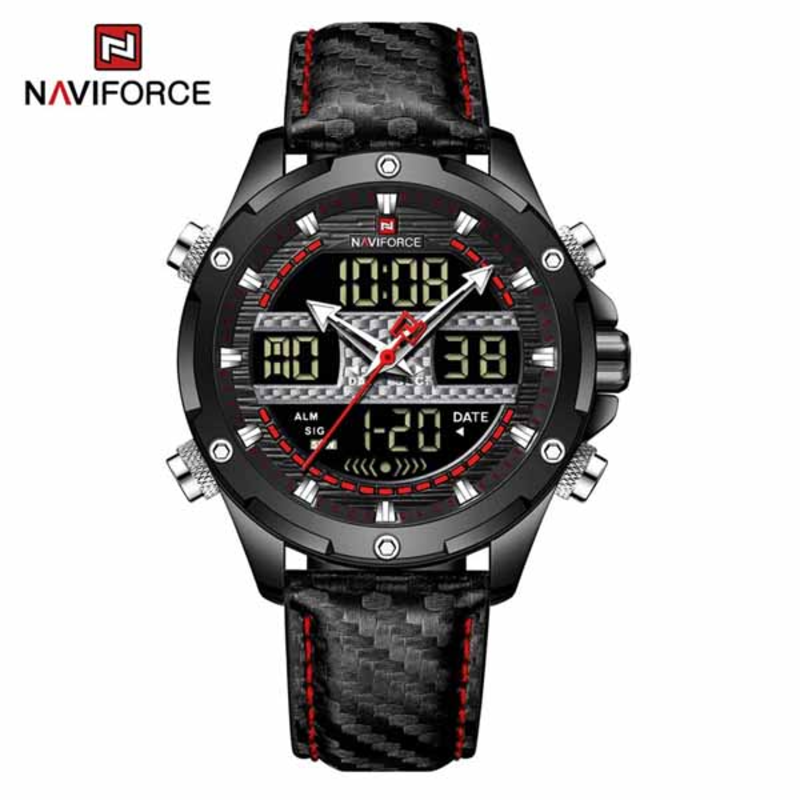 Naviforce Analog/Digital Watch for Men with Leather Band, Water Resistant and Chronograph, NF9194, Black-Red
Naviforce Analog/Digital Watch for Men with Leather Band, Water Resistant and Chronograph, NF9194, Black-Red