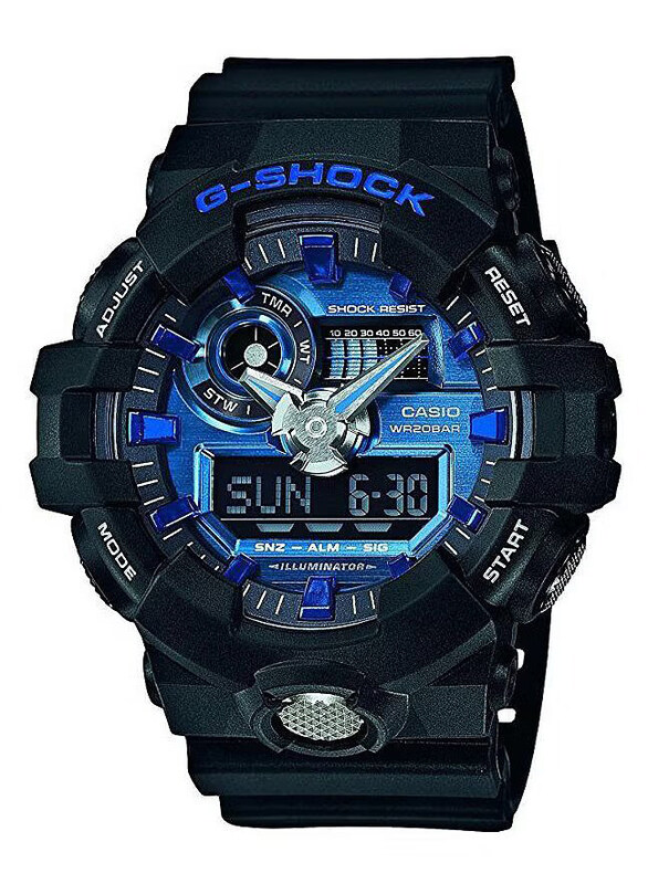 Casio G-Shock Analog + Digital Quartz Watch for Men with Rubber Band, Water Resistant and Chronograph, GA-710-1A2ER, Black-Blue
Casio G-Shock Analog + Digital Quartz Watch for Men with Rubber Band, Water Resistant and Chronograph, GA-710-1A2ER, Black-Blue