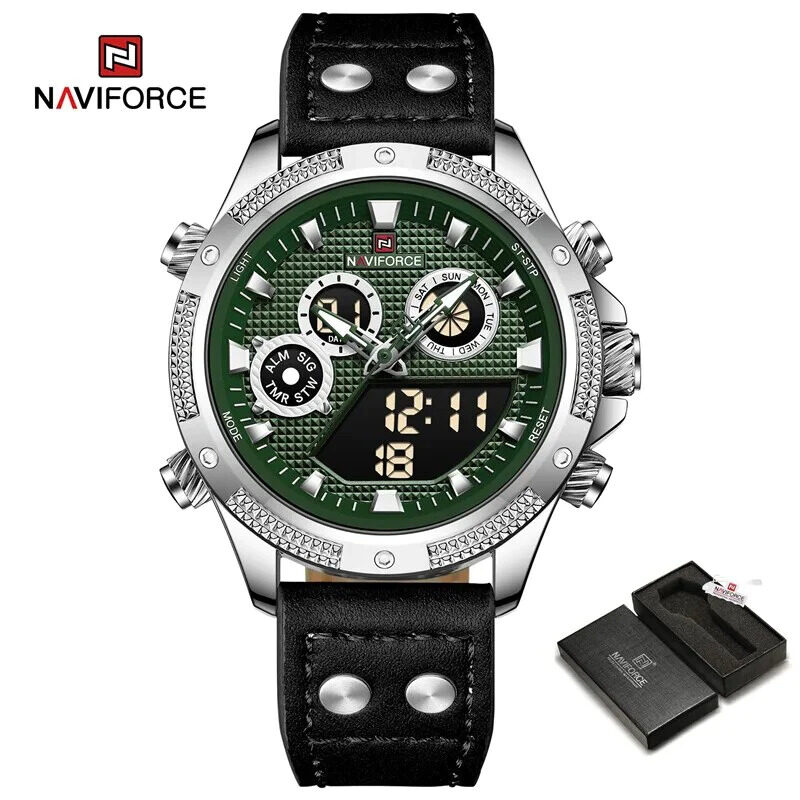 Naviforce Analog/Digital Watch for Men with Leather Genuine Band, Water Resistant and Chronograph, 9224, Black-Green
Naviforce Analog/Digital Watch for Men with Leather Genuine Band, Water Resistant and Chronograph, 9224, Black-Green