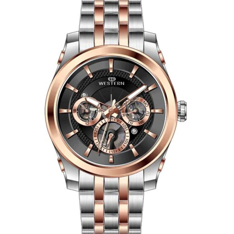 Western Analog Watch for Men with Stainless Steel Band, Water Resistant and Chronograph, W1829GPS010C, Multicolour-Black
Western Analog Watch for Men with Stainless Steel Band, Water Resistant and Chronograph, W1829GPS010C, Multicolour-Black