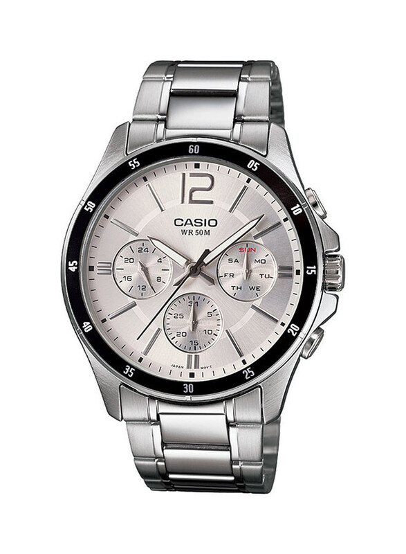 Casio Enticer Analog Watch for Men with Stainless Steel Band, Water Resistant & Chronograph, MTP1374D-7A, Silver
Casio Enticer Analog Watch for Men with Stainless Steel Band, Water Resistant & Chronograph, MTP1374D-7A, Silver