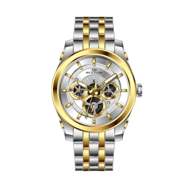 Western Analog Watch for Men with Stainless Steel Band, Water Resistant and Chronograph, W1829GCB010F, Multicolour-Silver
Western Analog Watch for Men with Stainless Steel Band, Water Resistant and Chronograph, W1829GCB010F, Multicolour-Silver