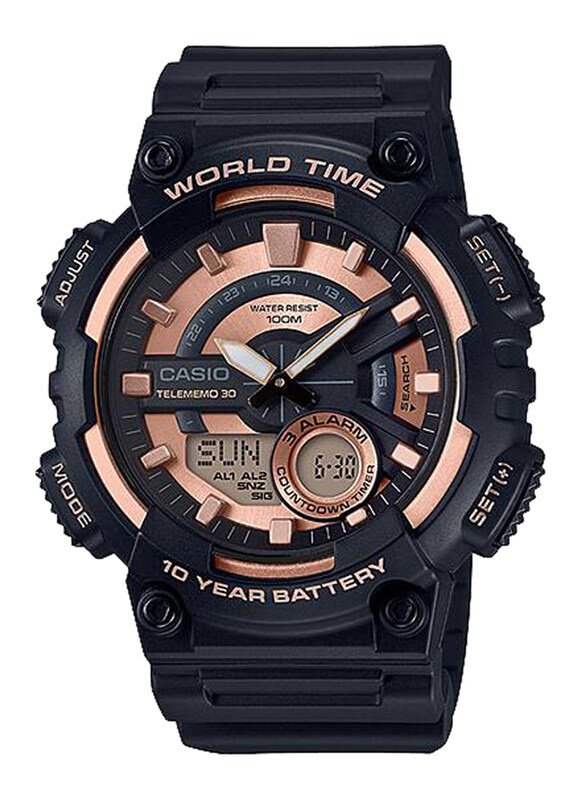 Casio Analog/Digital Watch for Men with Plastic Band, Water Resistant, AEQ-110W-1A3VDF, Black-Rose Gold
Casio Analog/Digital Watch for Men with Plastic Band, Water Resistant, AEQ-110W-1A3VDF, Black-Rose Gold