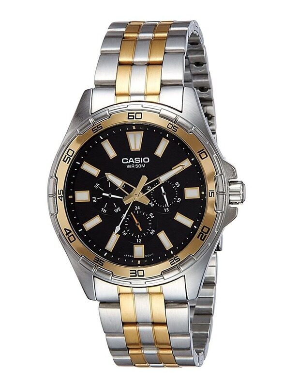Casio Enticer Quartz Analog Watch for Men with Stainless Steel Band, Water Resistant, MTD-300SG-1AVDF, Silver/Gold-Black
Casio Enticer Quartz Analog Watch for Men with Stainless Steel Band, Water Resistant, MTD-300SG-1AVDF, Silver/Gold-Black