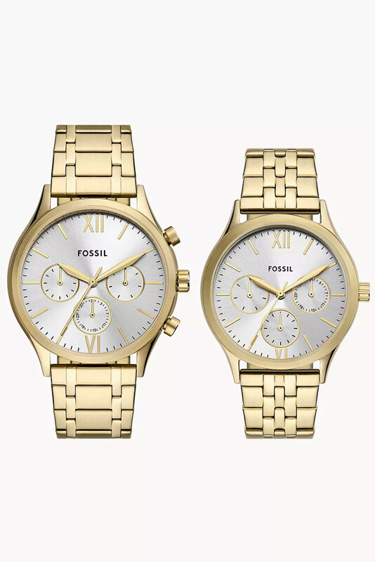Fossil Fenmore Couple Multifunction Gold-Tone Stainless Steel Watch Set
Fossil Fenmore Couple Multifunction Gold-Tone Stainless Steel Watch Set
