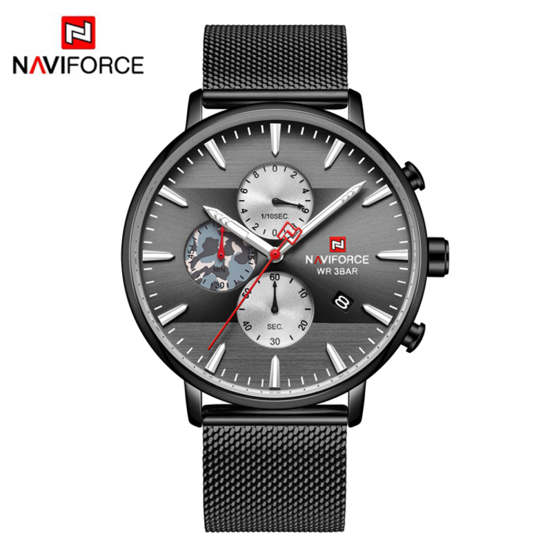 Naviforce Analog Watch for Men with Mesh Band, Water Resistant and Chronograph, 9169, Black-Black
Naviforce Analog Watch for Men with Mesh Band, Water Resistant and Chronograph, 9169, Black-Black