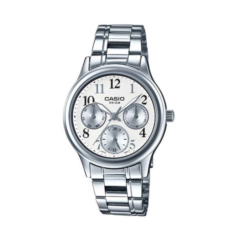 Casio Enticer Analog Watch for Women with Stainless Steel Band, Water Resistant and Chronograph, LTP-E306D-7BVDF, Silver-White
Casio Enticer Analog Watch for Women with Stainless Steel Band, Water Resistant and Chronograph, LTP-E306D-7BVDF, Silver-White