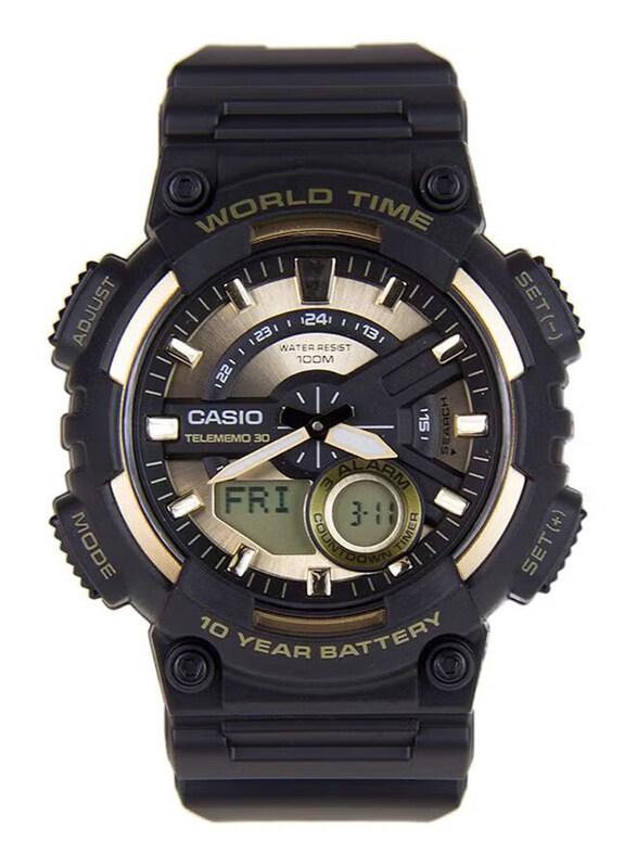 Casio Analog + Digital Watch for Men with Resin Band, Water Resistance, Aeq-110BW-9AVDF, Black-Black/Gold
Casio Analog + Digital Watch for Men with Resin Band, Water Resistance, Aeq-110BW-9AVDF, Black-Black/Gold