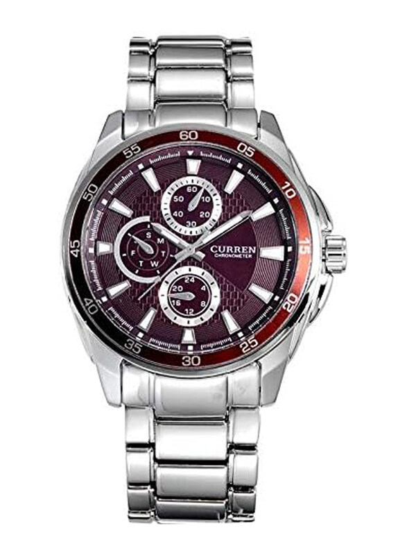 Curren Analog Watch for Men with Stainless Steel Band, Water Resistant and Chronograph, 8076, Silver-Red
Curren Analog Watch for Men with Stainless Steel Band, Water Resistant and Chronograph, 8076, Silver-Red