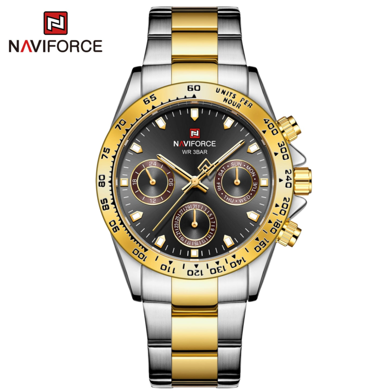 Naviforce Analog Watch for Men with Stainless Steel Band, Water Resistant and Chronograph, NF9193, Gold/silver-Gold
Naviforce Analog Watch for Men with Stainless Steel Band, Water Resistant and Chronograph, NF9193, Gold/silver-Gold