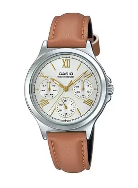 Casio Analog Watch for Women with Leather Band, Water Resistant and Chronograph, LTP-V300L-7A2UDF, Brown-White
Casio Analog Watch for Women with Leather Band, Water Resistant and Chronograph, LTP-V300L-7A2UDF, Brown-White