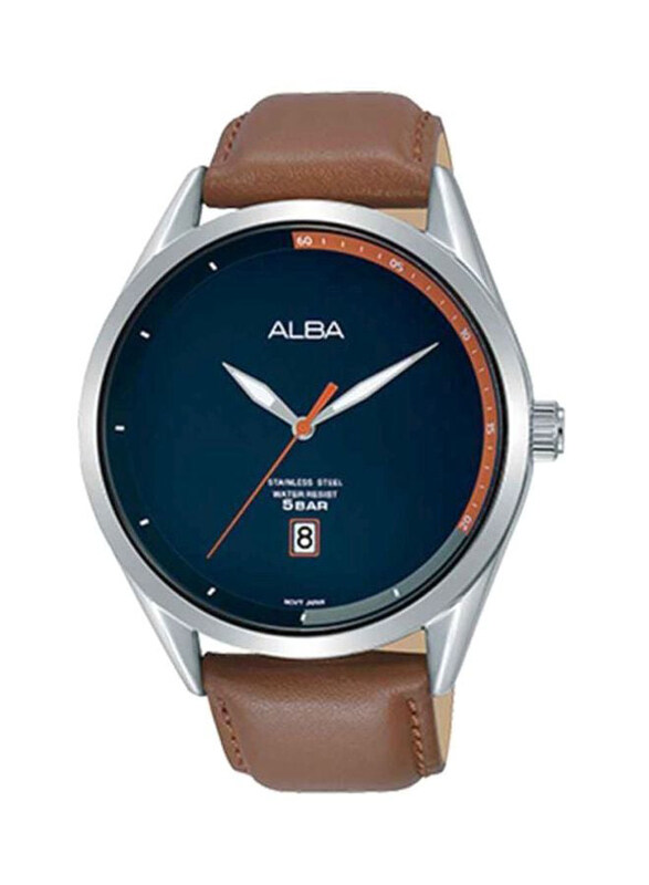 Alba Analog Watch for Men with Leather Band, Water Resistant, AS9F57X1, Brown-Dark Blue
Alba Analog Watch for Men with Leather Band, Water Resistant, AS9F57X1, Brown-Dark Blue
