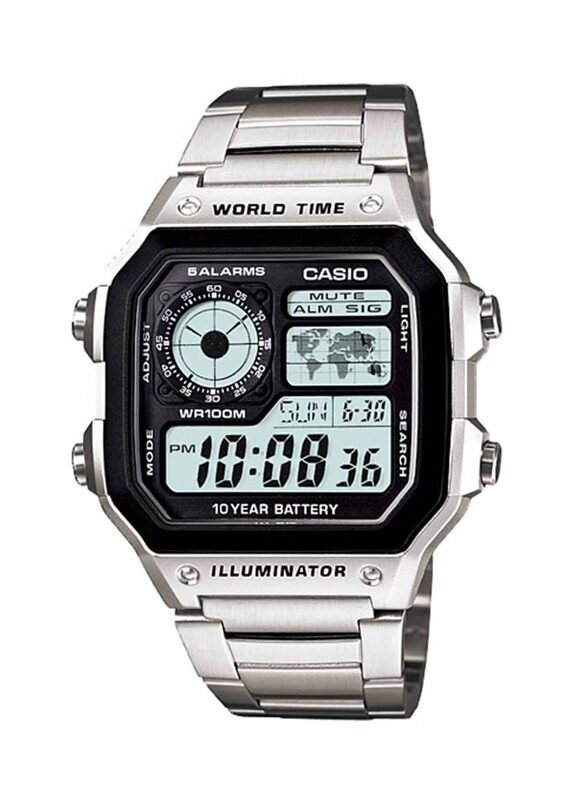 Casio Digital Watch for Men with Stainless Steel Band, Water Resistant, AE-1200WHD-1A, Silver-Grey
Casio Digital Watch for Men with Stainless Steel Band, Water Resistant, AE-1200WHD-1A, Silver-Grey