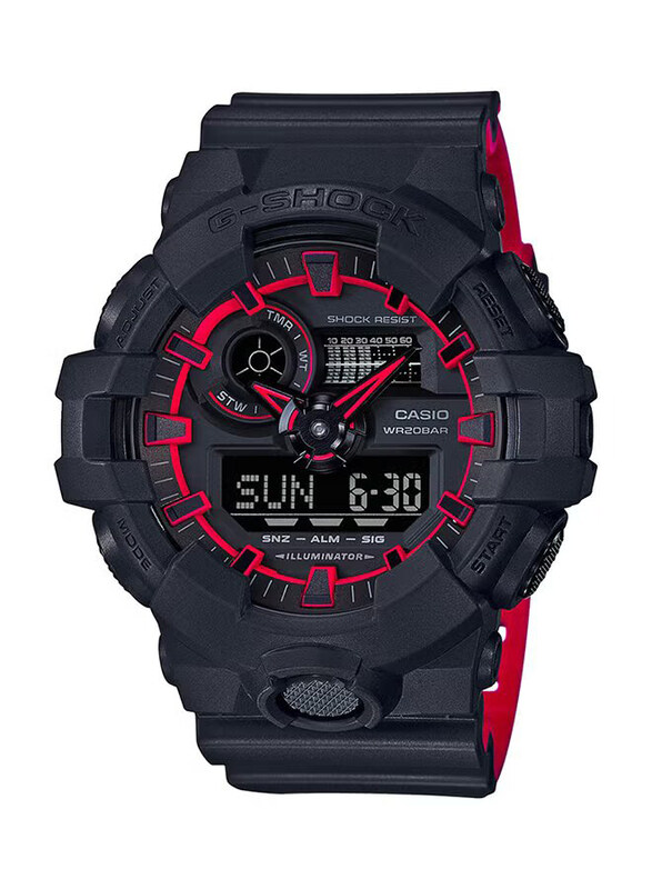 Casio G-Shock Analog + Digital Quartz Watch for Men with Resin Band, Water Resistant, GA-700SE-1A4DR, Black-Black/Red
Casio G-Shock Analog + Digital Quartz Watch for Men with Resin Band, Water Resistant, GA-700SE-1A4DR, Black-Black/Red