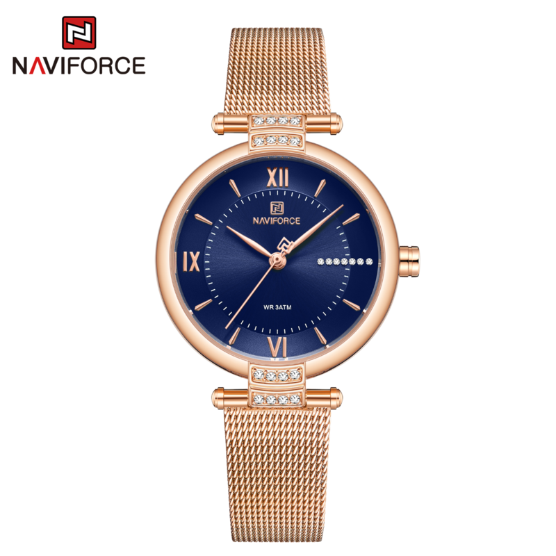 Naviforce Analog Watch for Women with Stainless Steel Band, Water Resistant, NF5019, Rose Gold-Blue
Naviforce Analog Watch for Women with Stainless Steel Band, Water Resistant, NF5019, Rose Gold-Blue