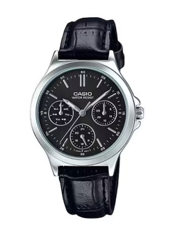 Casio Analog Watch for Women with Leather Band, Water Resistant and Chronograph, LTP-V300L-1AUDF, Black-Black
Casio Analog Watch for Women with Leather Band, Water Resistant and Chronograph, LTP-V300L-1AUDF, Black-Black