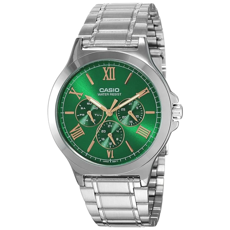 Casio Enticer Analog Watch for Men with Stainless Steel Band, Water Resistant and Chronograph, MTP-V300D-3AUDF, Silver-Green
Casio Enticer Analog Watch for Men with Stainless Steel Band, Water Resistant and Chronograph, MTP-V300D-3AUDF, Silver-Green