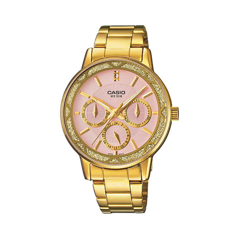 Casio Analog Watch for Women with Stainless Steel Band, Water Resistant and Chronograph, LTP-2087G-4AVDF, Gold-Pink
Casio Analog Watch for Women with Stainless Steel Band, Water Resistant and Chronograph, LTP-2087G-4AVDF, Gold-Pink