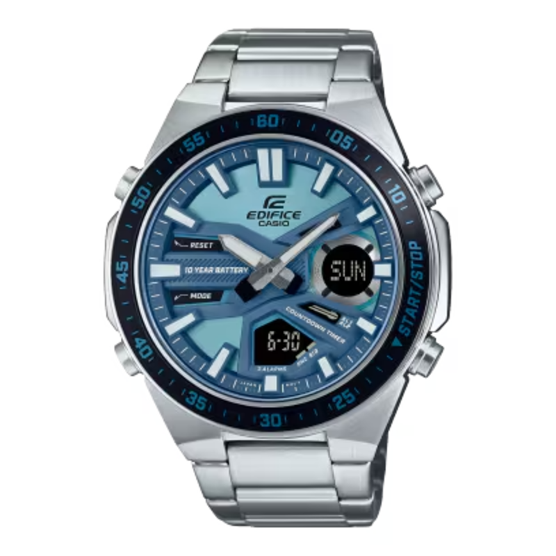 Casio Edifice Analog/Digital Watch for Men with Stainless Steel Band, Water Resistant and Chronograph, EFV-C110D-2B, Silver-Blue
Casio Edifice Analog/Digital Watch for Men with Stainless Steel Band, Water Resistant and Chronograph, EFV-C110D-2B, Silver-Blue