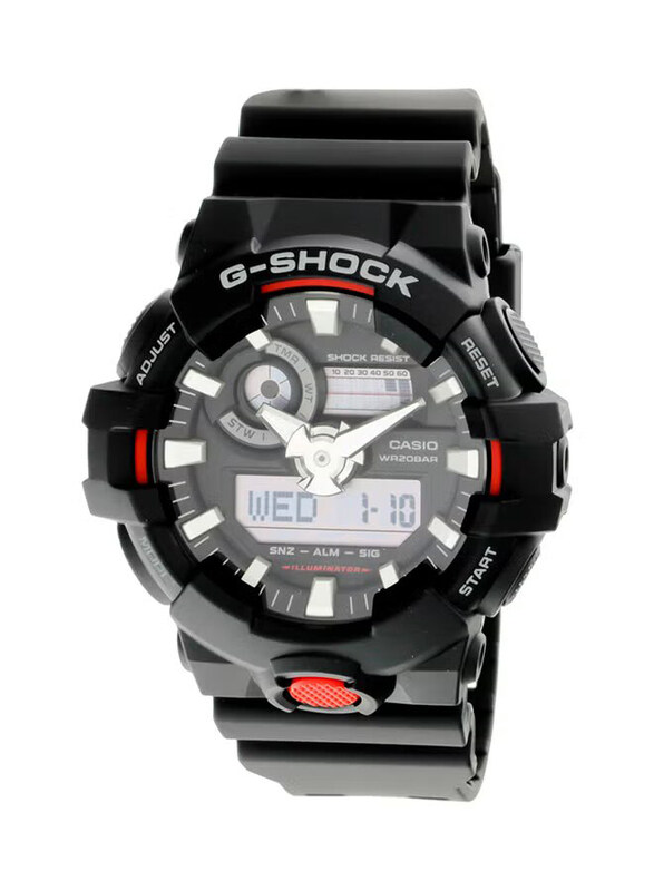 Casio G-Shock Analog + Digital Watch for Men with Resin Band, Water Resistant, GA700-1A, Black-Grey/Red
Casio G-Shock Analog + Digital Watch for Men with Resin Band, Water Resistant, GA700-1A, Black-Grey/Red