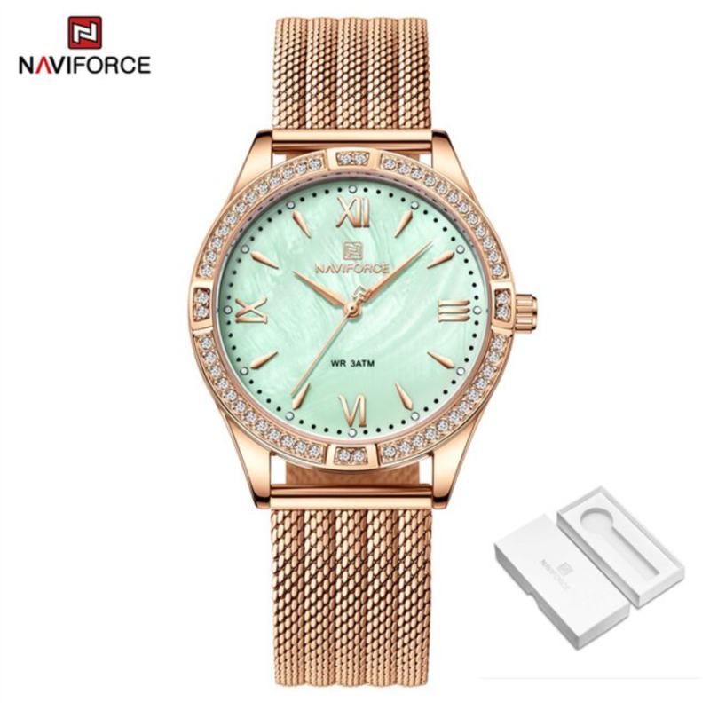 Naviforce Analog Watch for Women with Stainless Steel Band, Water Resistant, NF5028, Rose Gold-Green
Naviforce Analog Watch for Women with Stainless Steel Band, Water Resistant, NF5028, Rose Gold-Green