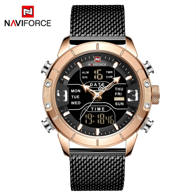 Naviforce Analog/Digital Watch for Men with Stainless Steel Band, Water Resistant, NF9153S, Black-Rose Gold
Naviforce Analog/Digital Watch for Men with Stainless Steel Band, Water Resistant, NF9153S, Black-Rose Gold