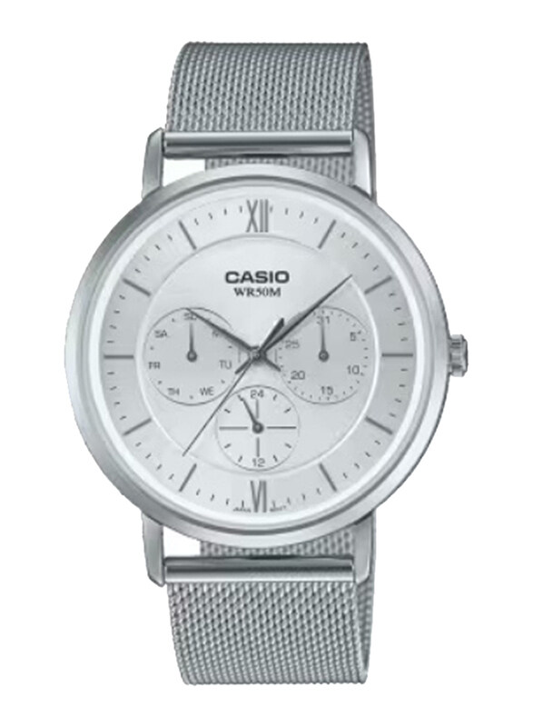 Casio Enticer Men Analog Watch for Men with Stainless Steel Band, Water Resistant and Chronograph, MTP-B300M-7AVDF, Silver-White
Casio Enticer Men Analog Watch for Men with Stainless Steel Band, Water Resistant and Chronograph, MTP-B300M-7AVDF, Silver-White