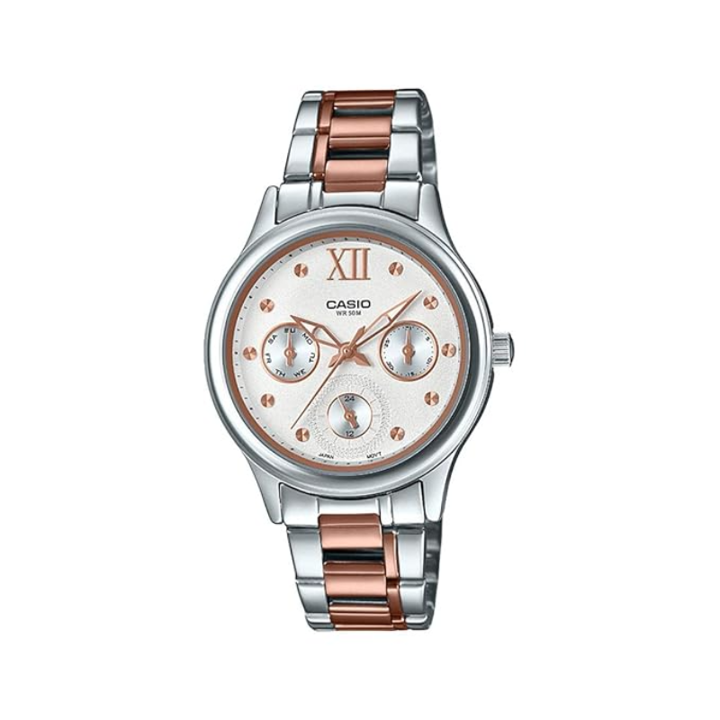 Casio Enticer Analog Watch for Women with Stainless Steel Band, Water Resistant and Chronograph, LTP-E306RG-7A2VDF, Multicolour-White
Casio Enticer Analog Watch for Women with Stainless Steel Band, Water Resistant and Chronograph, LTP-E306RG-7A2VDF, Multicolour-White