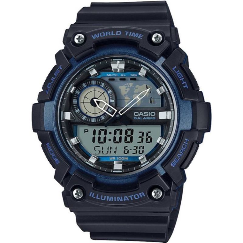 Casio Analog/Digital Watch for Men with Silicone Band, Water Resistant, AEQ-200W-2AVDF, Black-Blue
Casio Analog/Digital Watch for Men with Silicone Band, Water Resistant, AEQ-200W-2AVDF, Black-Blue