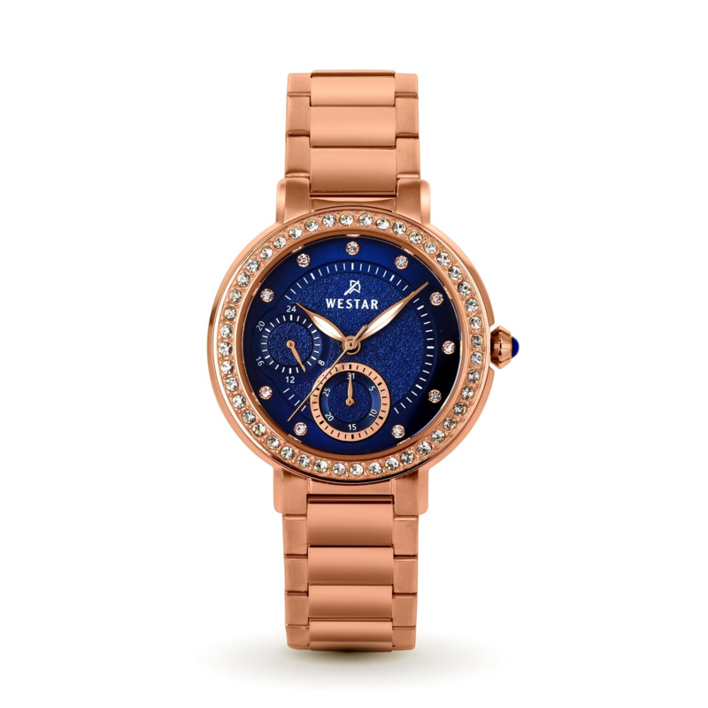 Westar Analog Watch for Women with Stainless Steel Band, Water Resistant and Chronograph, 00150PPN604, Rose Gold-Blue
Westar Analog Watch for Women with Stainless Steel Band, Water Resistant and Chronograph, 00150PPN604, Rose Gold-Blue