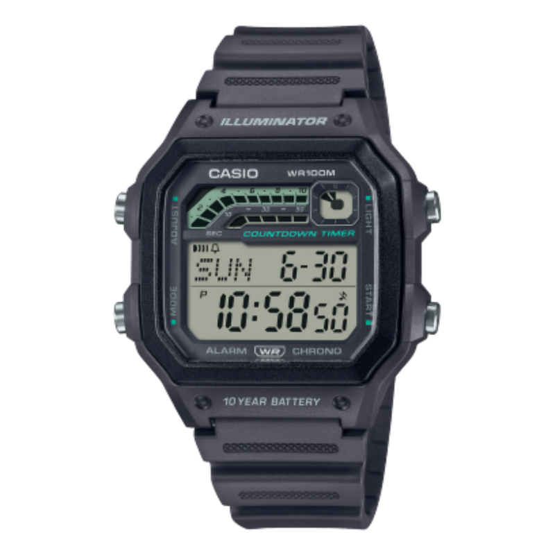 Casio Youth Digital Watch for Men with Resin Band, Water Resistant, WS-1600H-8AVDF, Black-Transparent
Casio Youth Digital Watch for Men with Resin Band, Water Resistant, WS-1600H-8AVDF, Black-Transparent