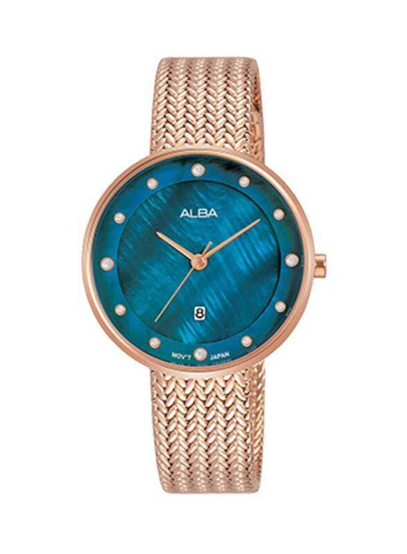 Alba Analog Watch for Women with Stainless Steel Band, Water Resistant, AH7Q22X1, Rose Gold-Blue
Alba Analog Watch for Women with Stainless Steel Band, Water Resistant, AH7Q22X1, Rose Gold-Blue