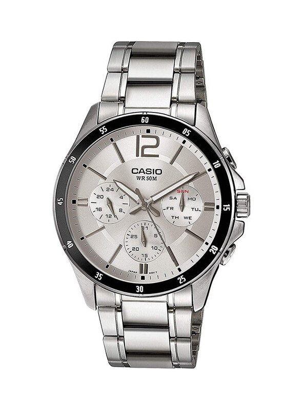 Casio Enticer Analog Watch for Men with Stainless Steel Band, Water Resistant & Chronograph, MTP-1374D-7AV, Silver
Casio Enticer Analog Watch for Men with Stainless Steel Band, Water Resistant & Chronograph, MTP-1374D-7AV, Silver