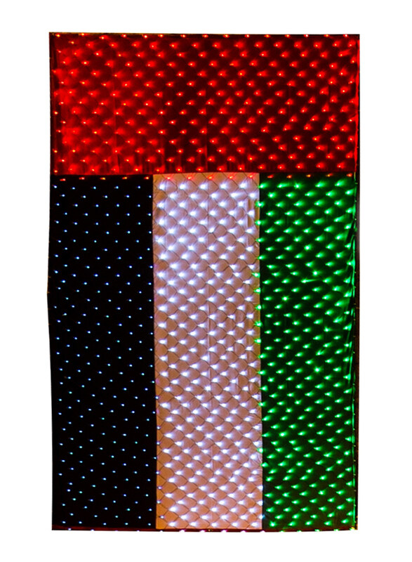 Salhiya Lighting Decorative Lighting UAE Flag LED, W4 x H9 Meters, Green/White/Black/Red
Salhiya Lighting Decorative Lighting UAE Flag LED, W4 x H9 Meters, Green/White/Black/Red