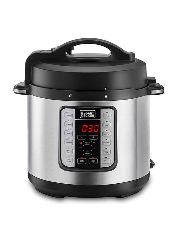 Black+Decker 6L 7-in-1 Smart Steam Pot Electric Pressure Cooker, 1000W, PCP1000-B5, Black/Silver
Black+Decker 6L 7-in-1 Smart Steam Pot Electric Pressure Cooker, 1000W, PCP1000-B5, Black/Silver