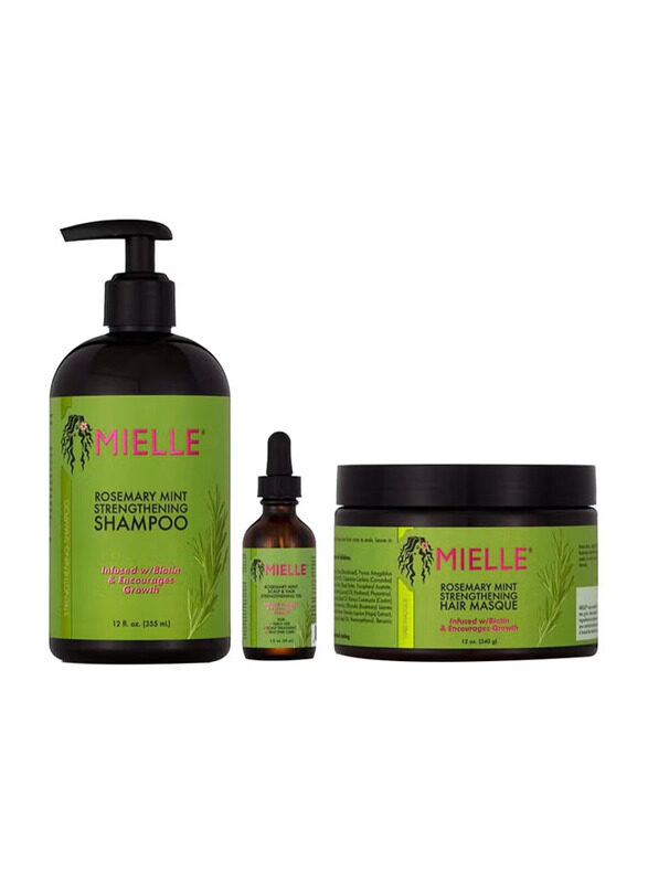 Mielle Organics Rosemary Mint Strengthening Shampoo + Hair Masque + Scalp & Hair Strengthening Oil Combo Set, 3 Pieces
Mielle Organics Rosemary Mint Strengthening Shampoo + Hair Masque + Scalp & Hair Strengthening Oil Combo Set, 3 Pieces