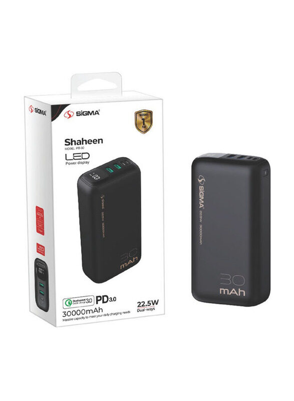 Sigma 30000mAh PD-30 Wired Fast Charging Power Bank with Type-C and Micro-USB Input, Black
Sigma 30000mAh PD-30 Wired Fast Charging Power Bank with Type-C and Micro-USB Input, Black
