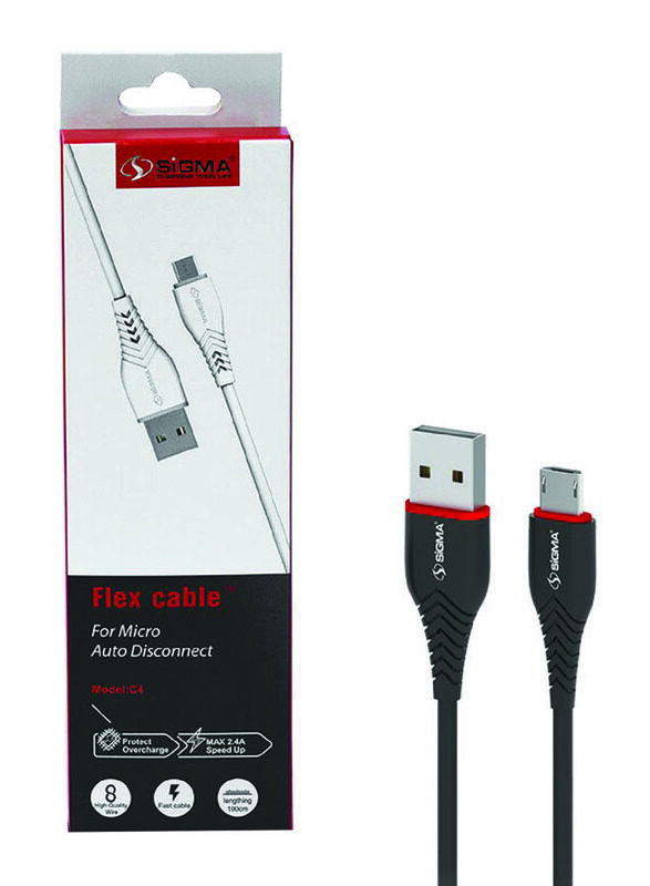 Sigma 100cm C4 Flex Micro USB Cable, Smart Auto Disconnect, 2.4A, USB A Male to Micro USB for Smartphones/Tablets, Assorted Color
Sigma 100cm C4 Flex Micro USB Cable, Smart Auto Disconnect, 2.4A, USB A Male to Micro USB for Smartphones/Tablets, Assorted Color