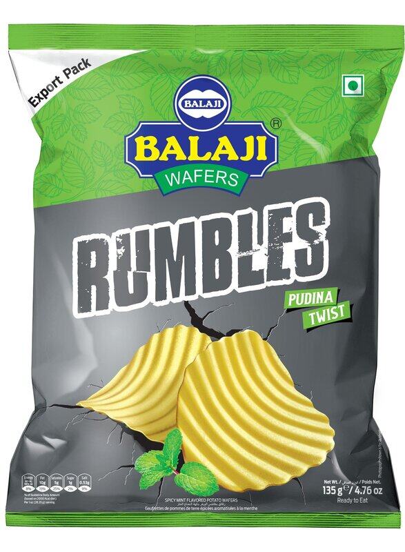 Balaji Wafers Rumbles Pudina Twist Chips A Fresh Burst of Flavor in Every Bite 135gm, Pack of 5
Balaji Wafers Rumbles Pudina Twist Chips A Fresh Burst of Flavor in Every Bite 135gm, Pack of 5