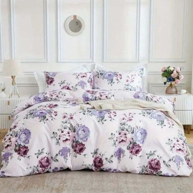 Luna Home LUNAHOME- 6-Piece Duvet Cover Set, 1 Duvet Cover + 1 Fitted Sheet + 4 Pillow Covers, White Bed Linen with Purple Floral Pattern, King, Multicolour
Luna Home LUNAHOME- 6-Piece Duvet Cover Set, 1 Duvet Cover + 1 Fitted Sheet + 4 Pillow Covers, White Bed Linen with Purple Floral Pattern, King, Multicolour