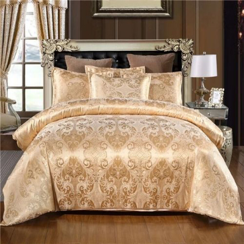 Luna Home 6-Piece Satin Jacquard Bohemia Style Design Duvet Cover Set, 1 Duvet Cover + 1 Fitted Sheet + 4 Pillow Covers, King, Gold
Luna Home 6-Piece Satin Jacquard Bohemia Style Design Duvet Cover Set, 1 Duvet Cover + 1 Fitted Sheet + 4 Pillow Covers, King, Gold