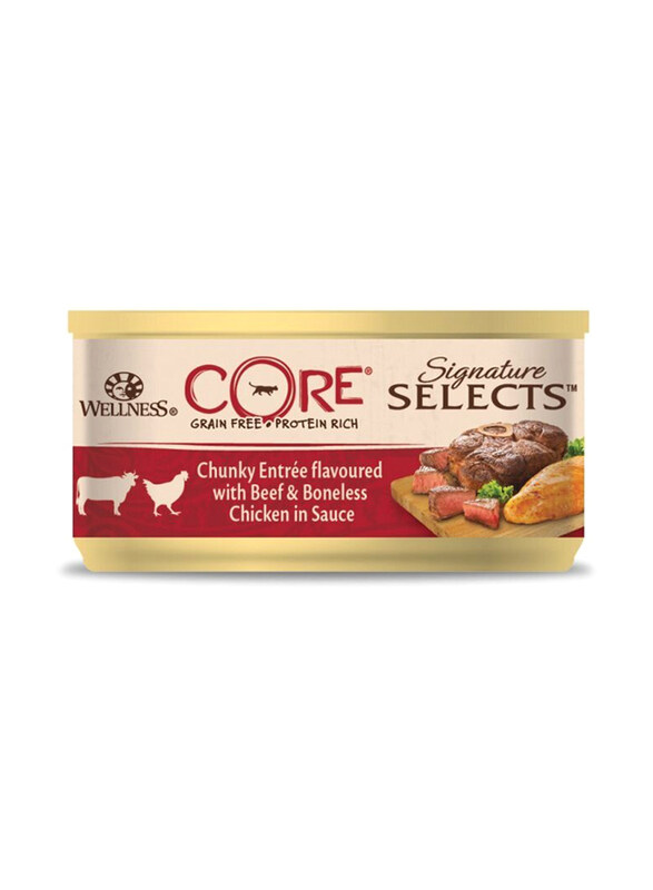 Wellness Core Signature Selects Chunky Beef & Boneless Chicken Adult Cat Wet Food, 79g
Wellness Core Signature Selects Chunky Beef & Boneless Chicken Adult Cat Wet Food, 79g