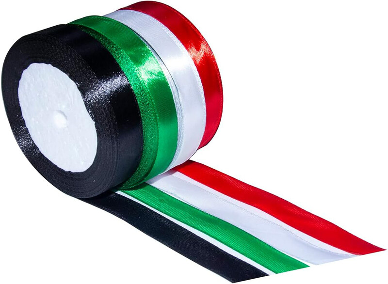 Rosy Moment UAE Flag Four Colour Beautiful Solid Ribbon Roll, 4 Pieces, 15mm x 24.6 Meter, RB41, Multicolour
Rosy Moment UAE Flag Four Colour Beautiful Solid Ribbon Roll, 4 Pieces, 15mm x 24.6 Meter, RB41, Multicolour