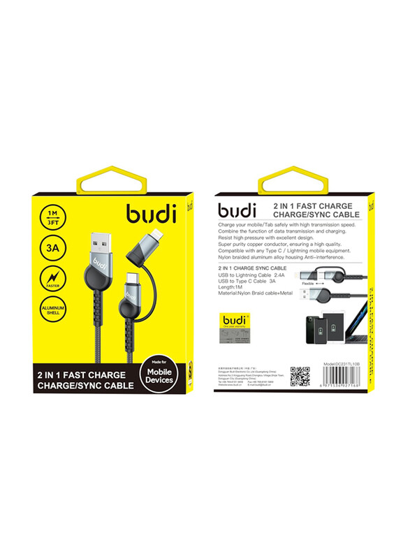 Budi 1-Meter 2-in-1 Fast Charge & Sync Cable, USB Type A to USB Type-C, Lightning for Smartphones/Tablets, Multicolour
Budi 1-Meter 2-in-1 Fast Charge & Sync Cable, USB Type A to USB Type-C, Lightning for Smartphones/Tablets, Multicolour
