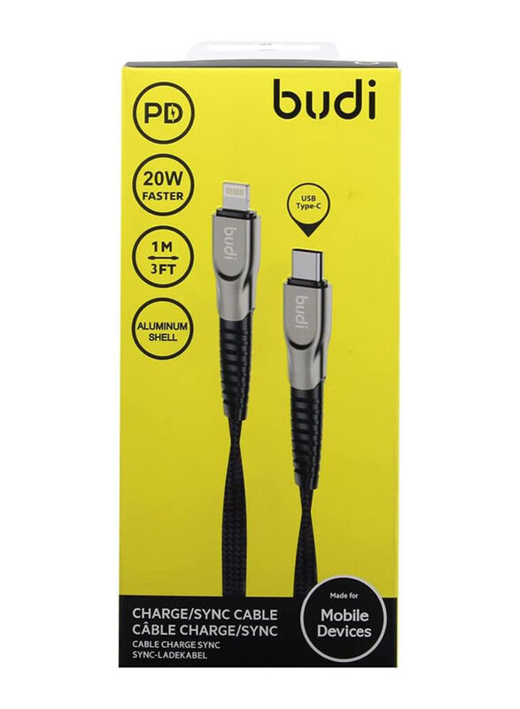Budi 1-Meter Sync Power Delivery 20W Fast Charging USB Type-C Cable, USB Type-C to Lightning for Smartphones/Tablets, Black
Budi 1-Meter Sync Power Delivery 20W Fast Charging USB Type-C Cable, USB Type-C to Lightning for Smartphones/Tablets, Black