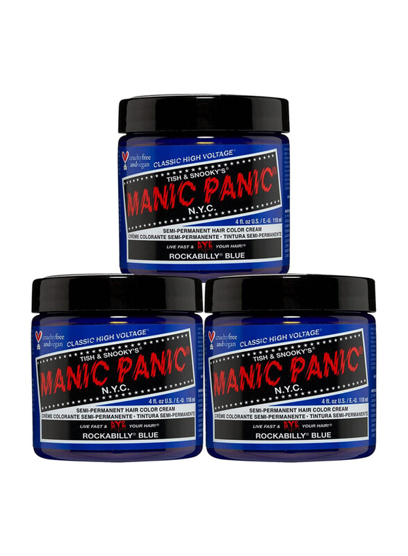 Manic Panic Semi-Permanent Hair Color Cream, 3 x 118ml, Rockabilly Blue
Manic Panic Semi-Permanent Hair Color Cream, 3 x 118ml, Rockabilly Blue