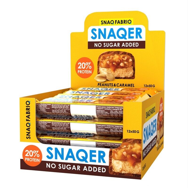 Snaq Fabriq Snaqer Chocolate Protein bar with Peanuts and Caramel No Sugar Added 12x50g
Snaq Fabriq Snaqer Chocolate Protein bar with Peanuts and Caramel No Sugar Added 12x50g